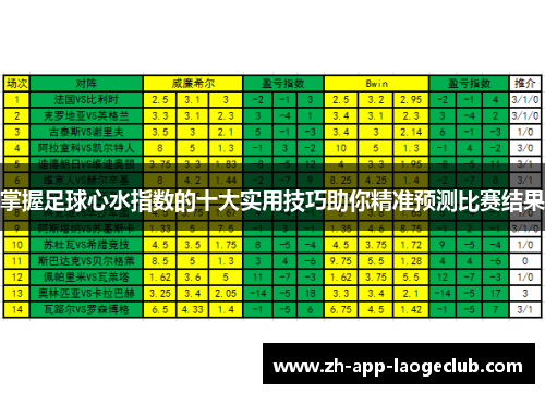 掌握足球心水指数的十大实用技巧助你精准预测比赛结果